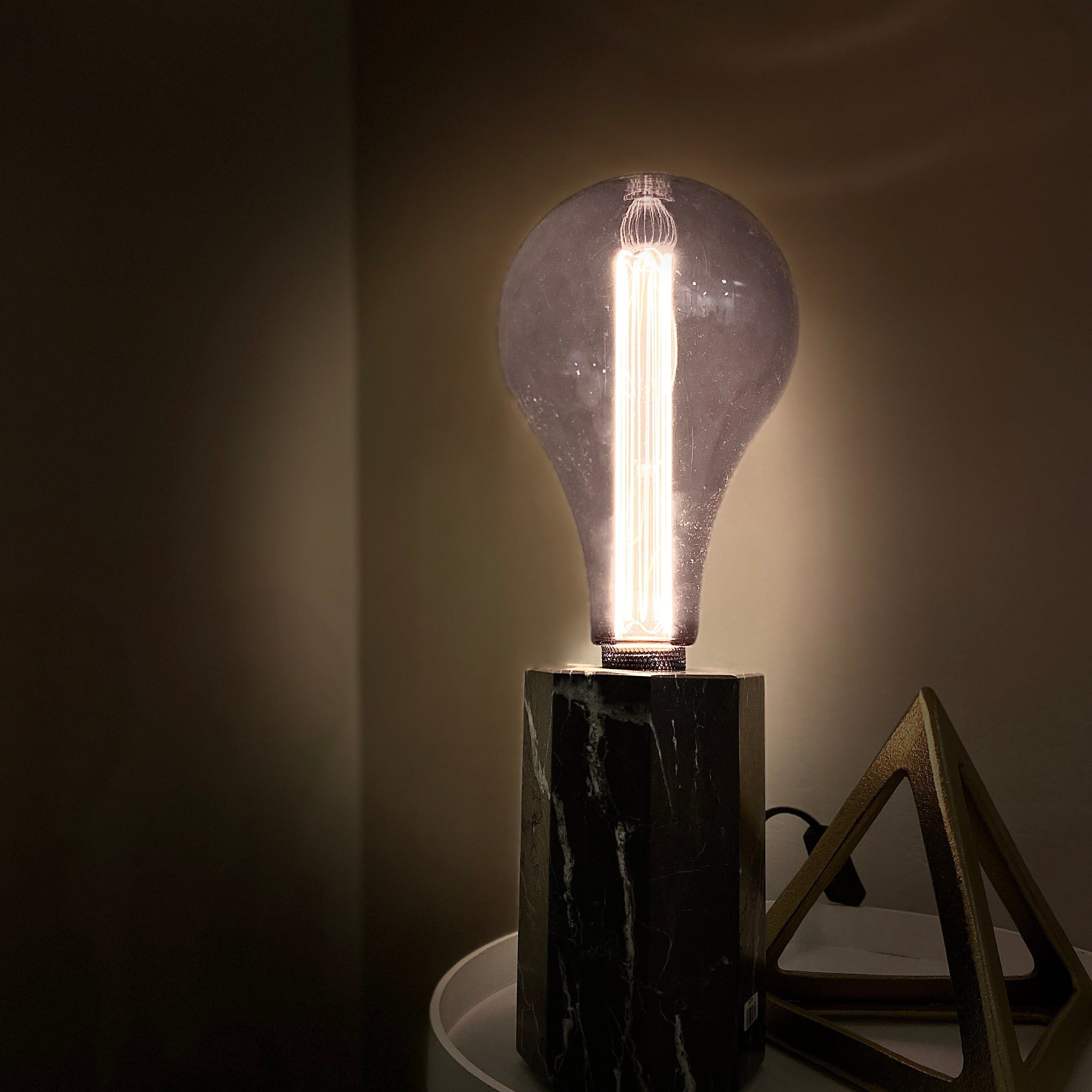 Esté Crystals home decor, crystal Orion Black and White Large Marble Table Lamp with Large Light Bulb