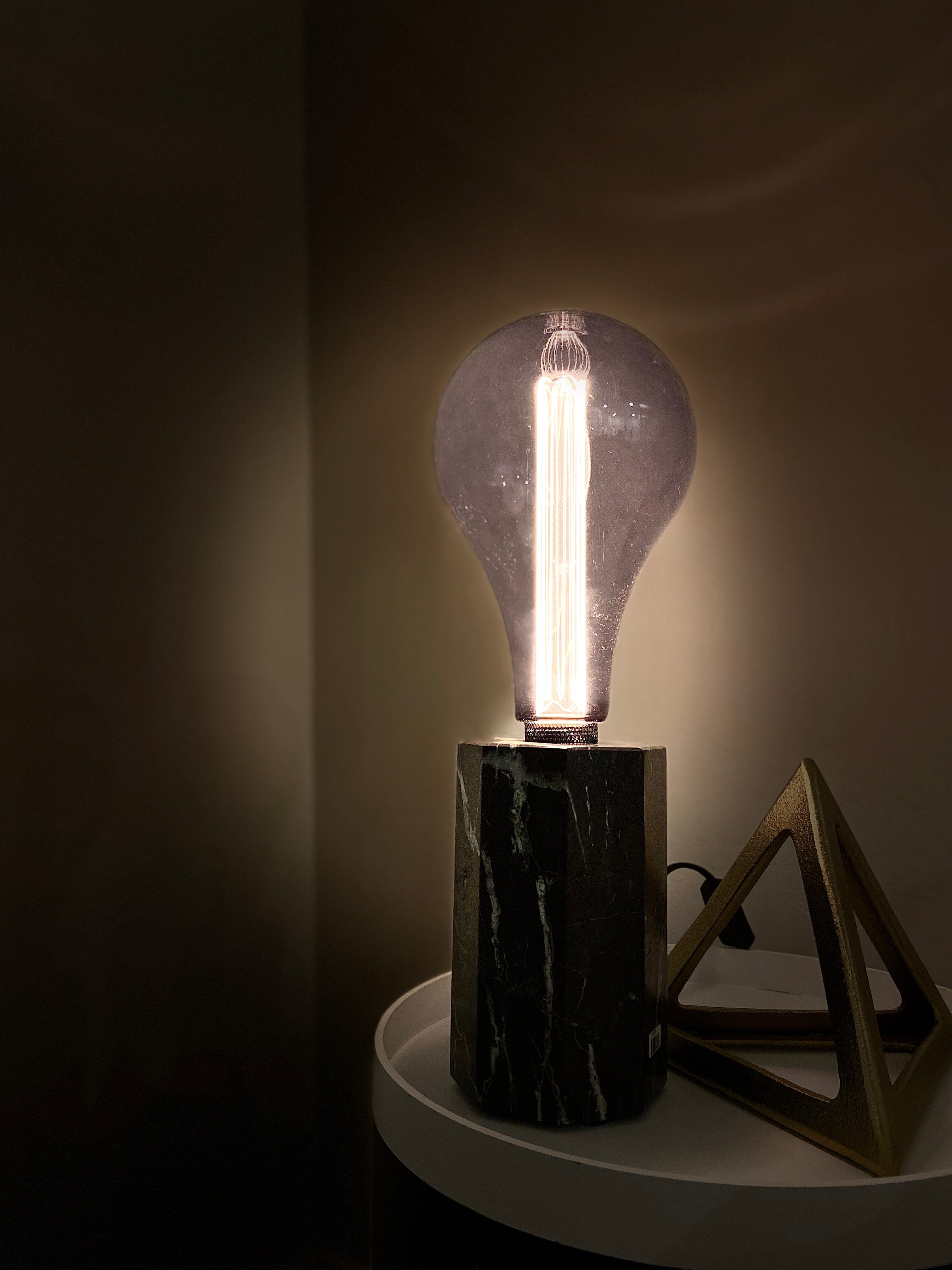 Esté Crystals home decor, crystal Orion Black and White Large Marble Table Lamp with Large Light Bulb