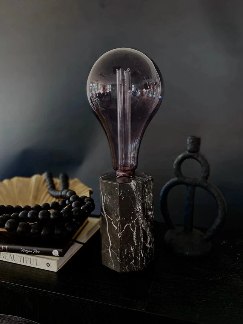 Esté Crystals home decor, crystal Orion Black and White Large Marble Table Lamp with Large Light Bulb