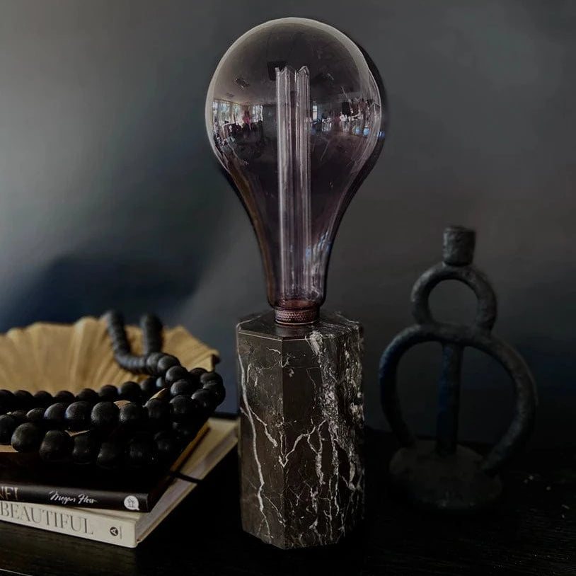 Esté Crystals home decor, crystal Orion Black and White Large Marble Table Lamp with Large Light Bulb