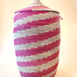 Esté Crystals home decor Large Hot Pink Woven Basket Hamper with Lid
