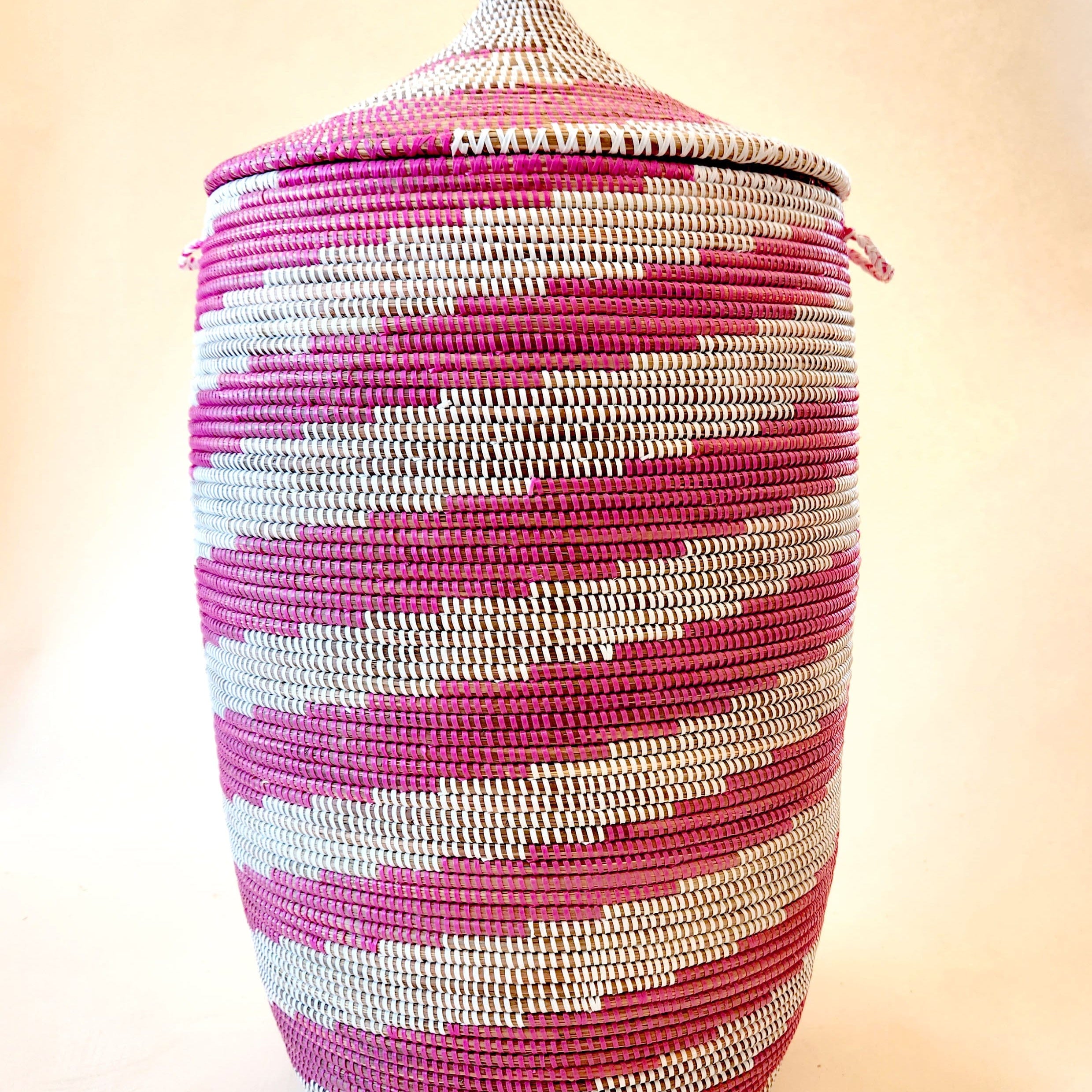 Esté Crystals home decor Large Hot Pink Woven Basket Hamper with Lid