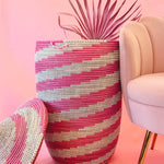 Esté Crystals home decor Large Hot Pink Woven Basket Hamper with Lid
