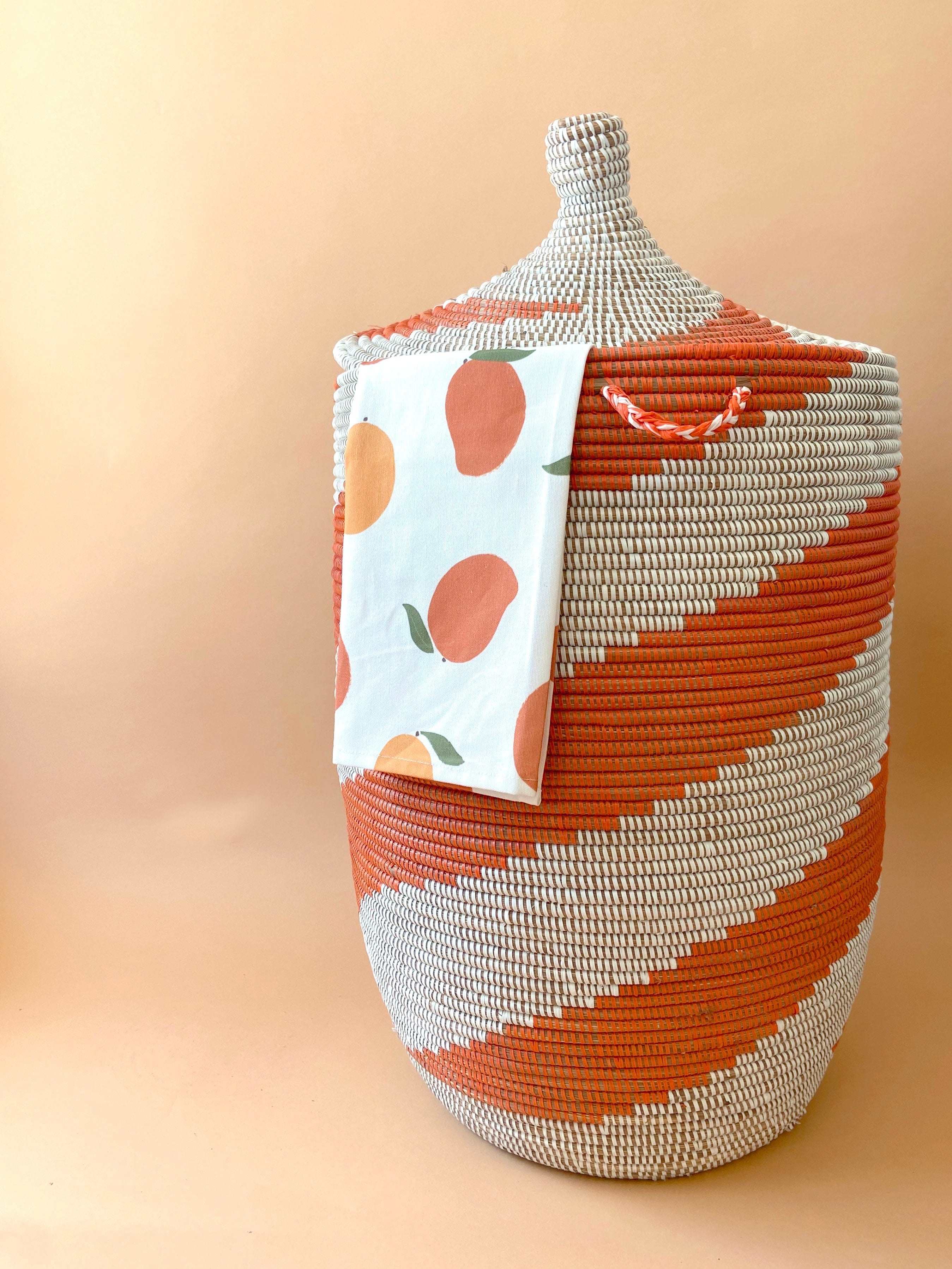 Esté Crystals home decor Large Orange Woven Hamper Basket with Lid