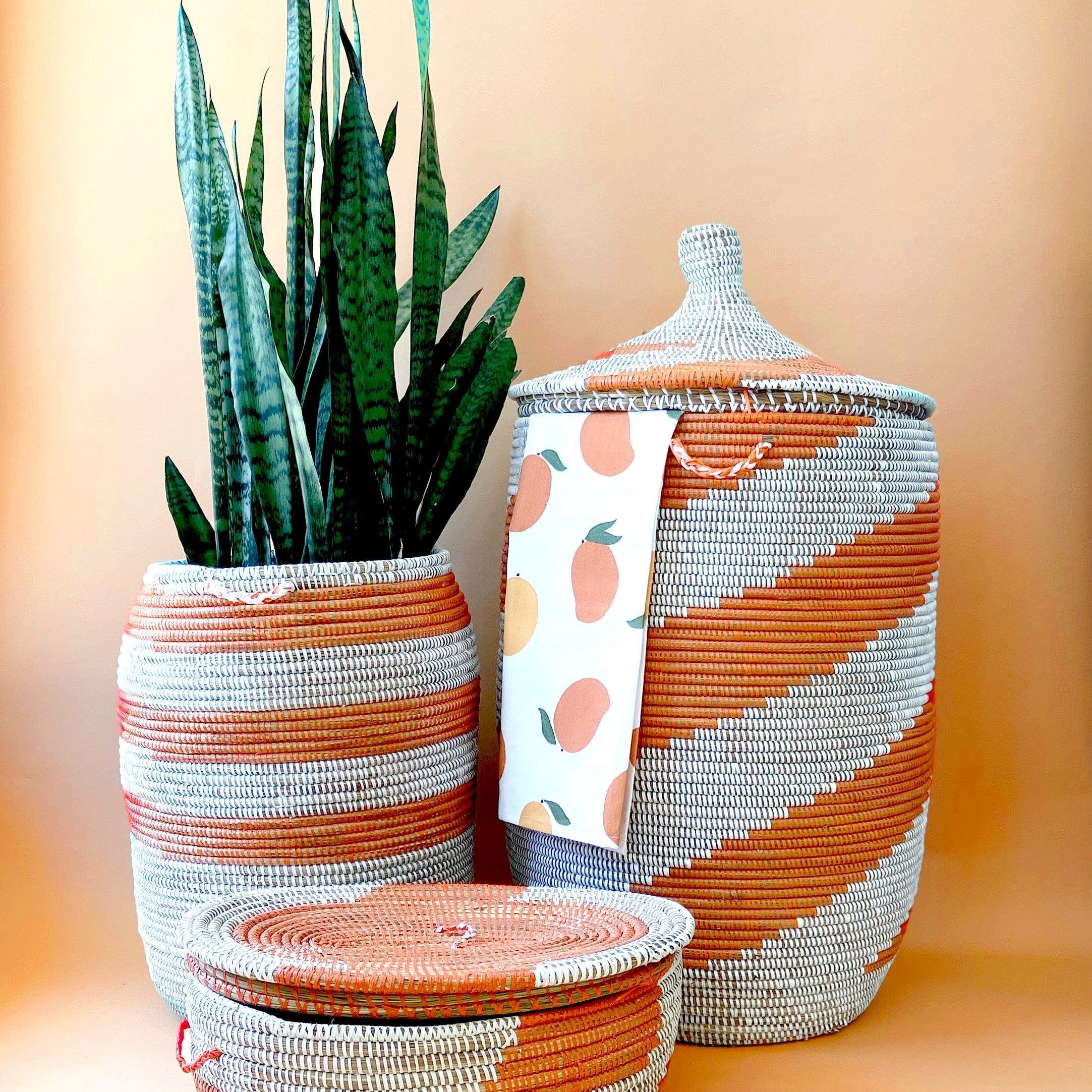 Esté Crystals home decor Large Orange Woven Hamper Basket with Lid