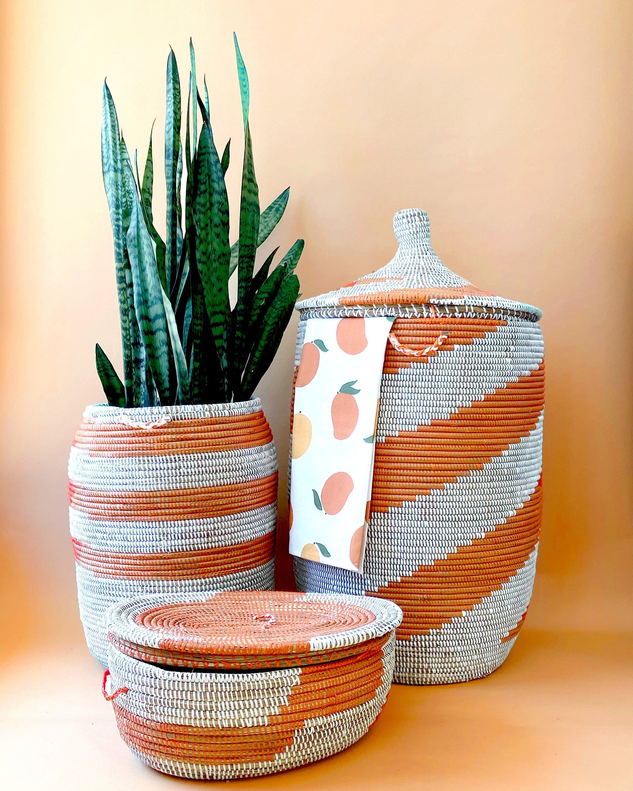 Esté Crystals home decor Large Orange Woven Hamper Basket with Lid
