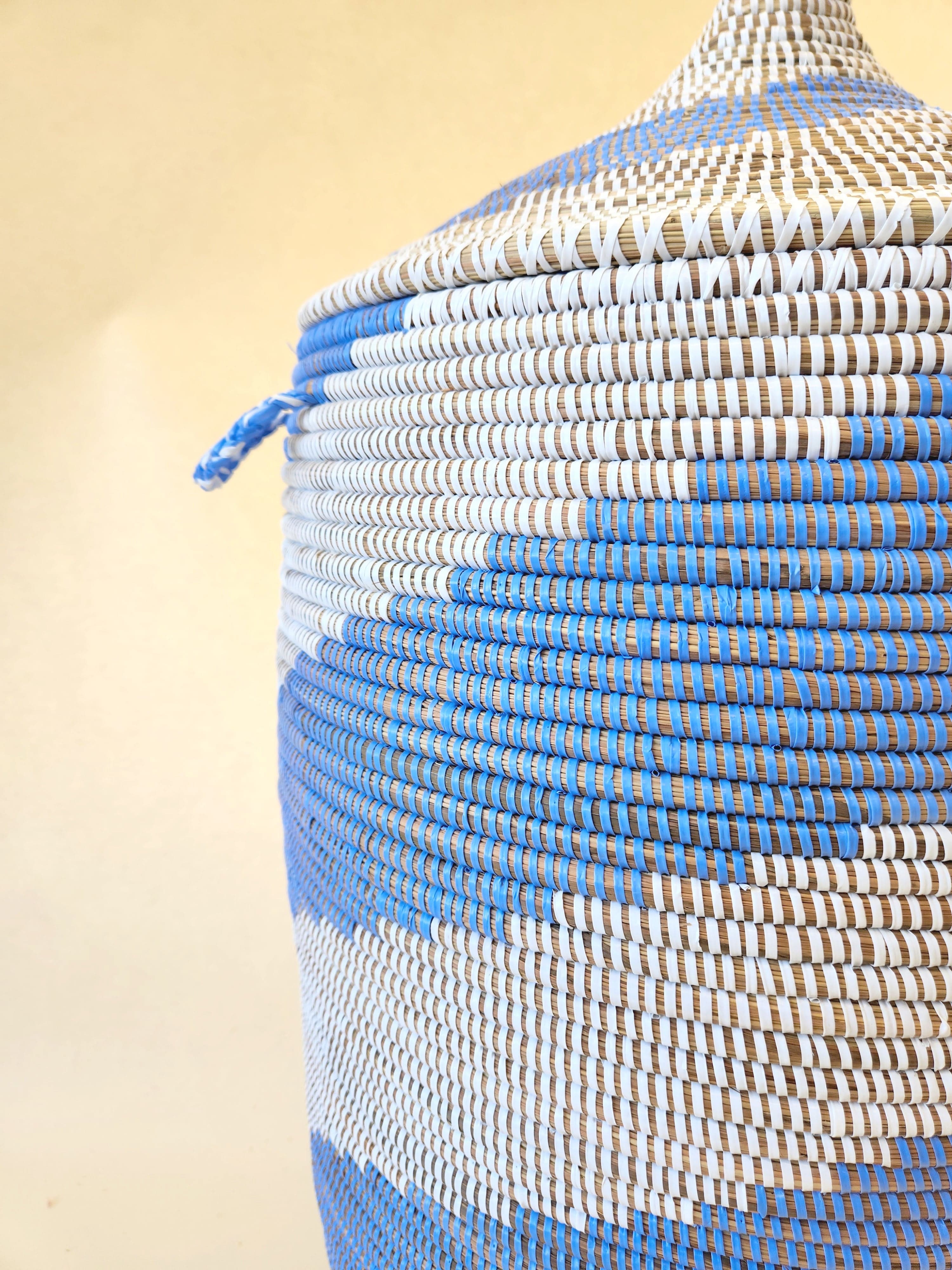Esté Crystals home decor Large Periwinkle Woven Hamper Basket with Lid