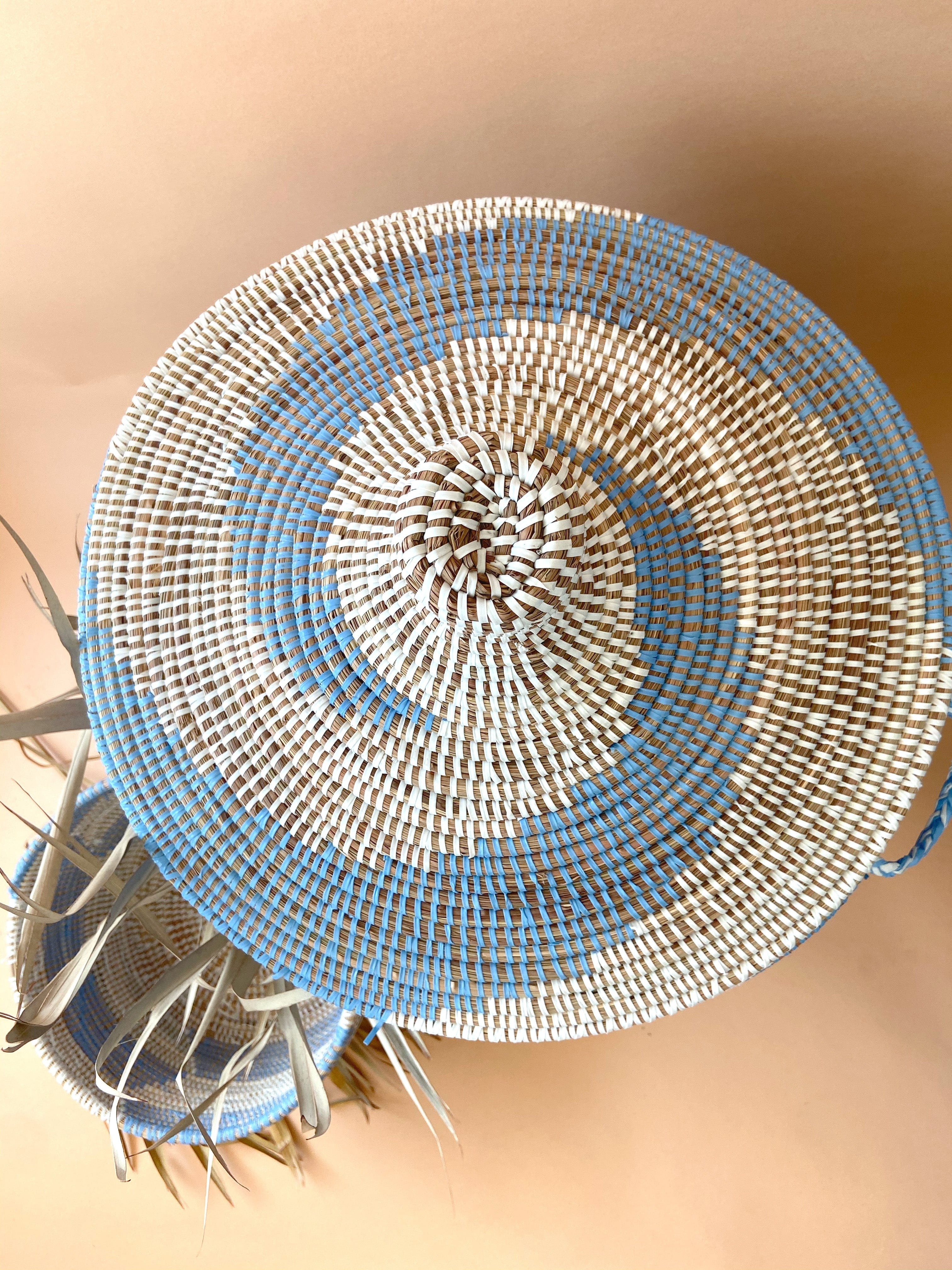 Esté Crystals home decor Large Periwinkle Woven Hamper Basket with Lid