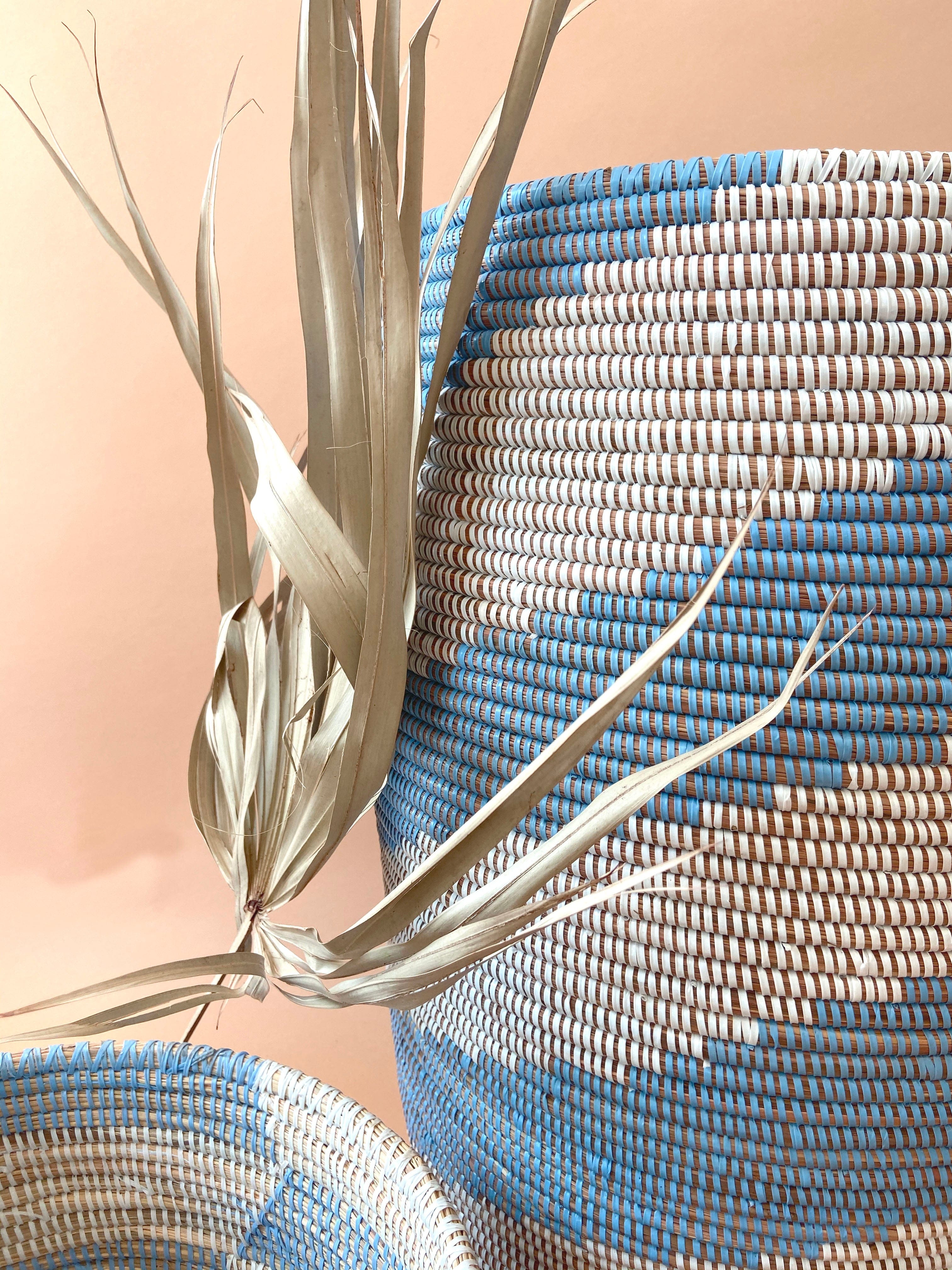 Esté Crystals home decor Large Periwinkle Woven Hamper Basket with Lid