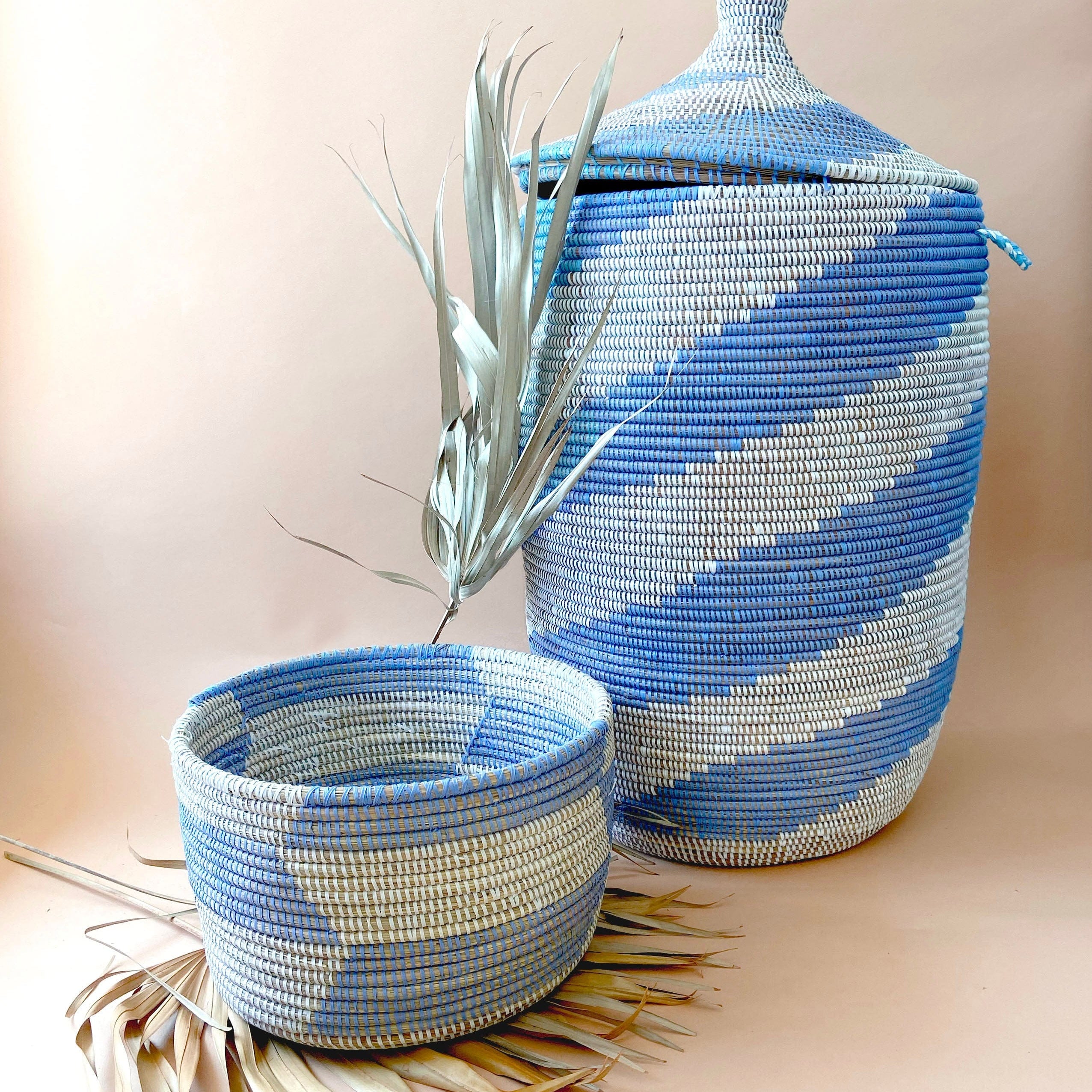 Esté Crystals home decor Large Periwinkle Woven Hamper Basket with Lid