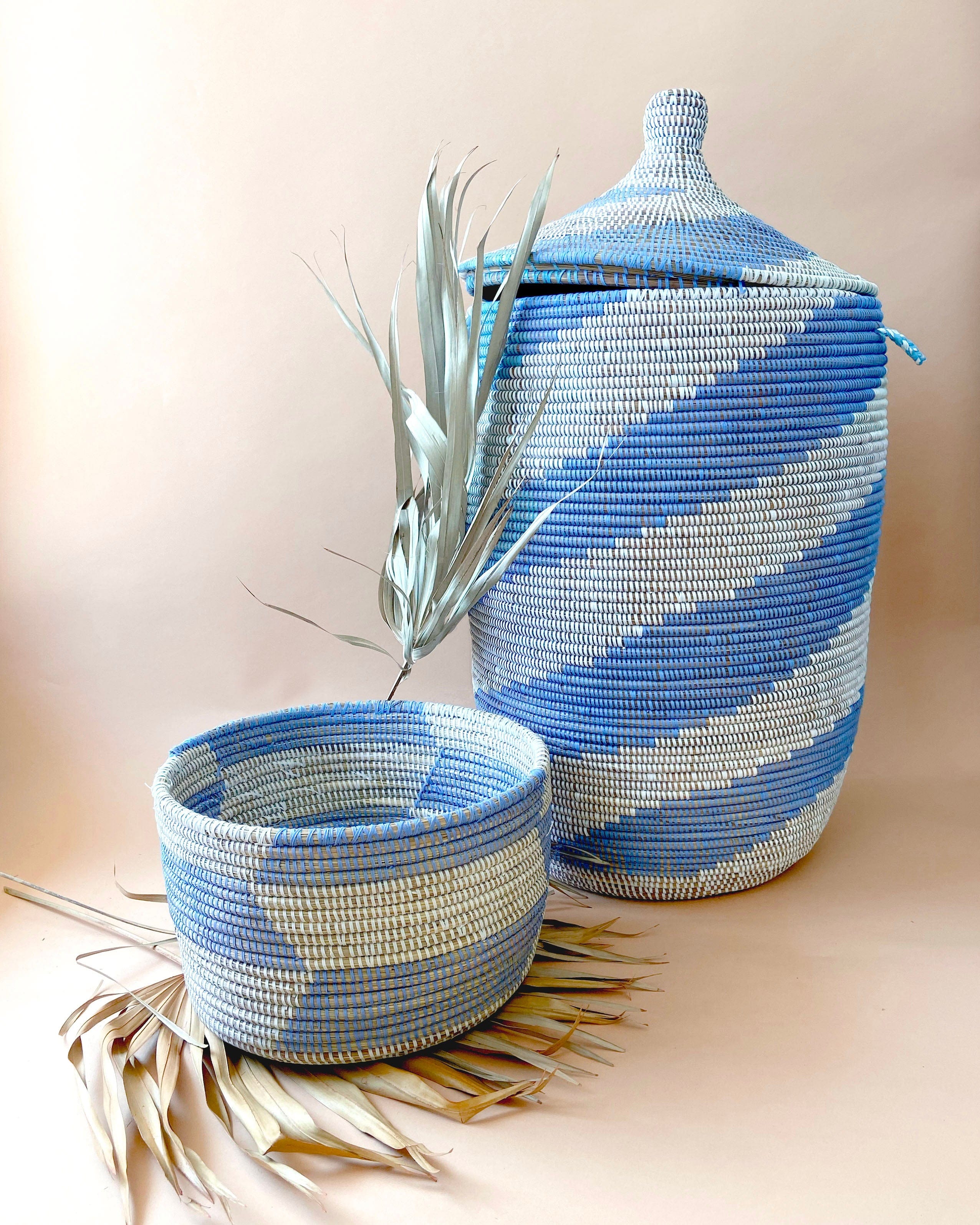 Esté Crystals home decor Large Periwinkle Woven Hamper Basket with Lid