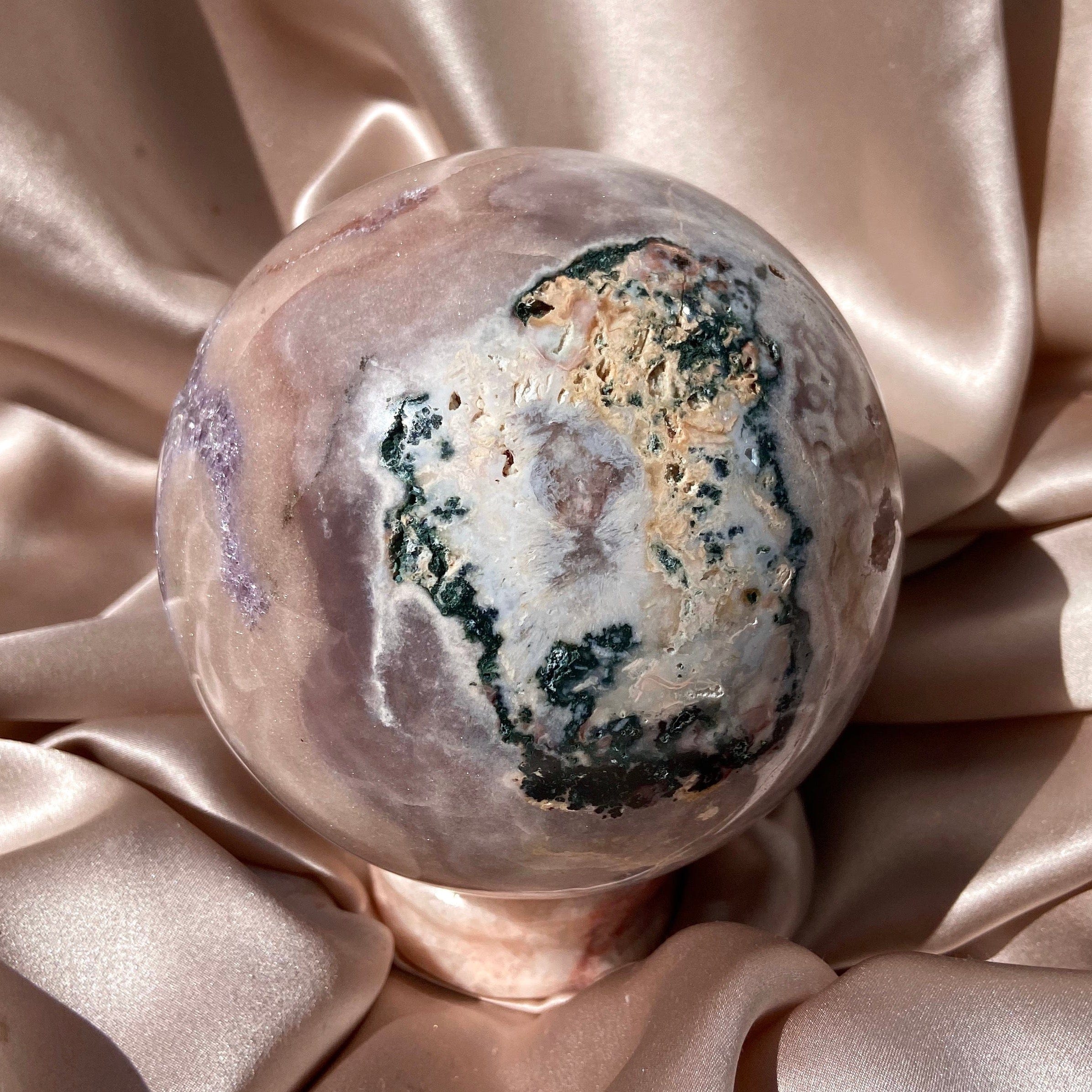 Esté Crystals crystal Large Pink Amethyst Sphere with Purple Druzy